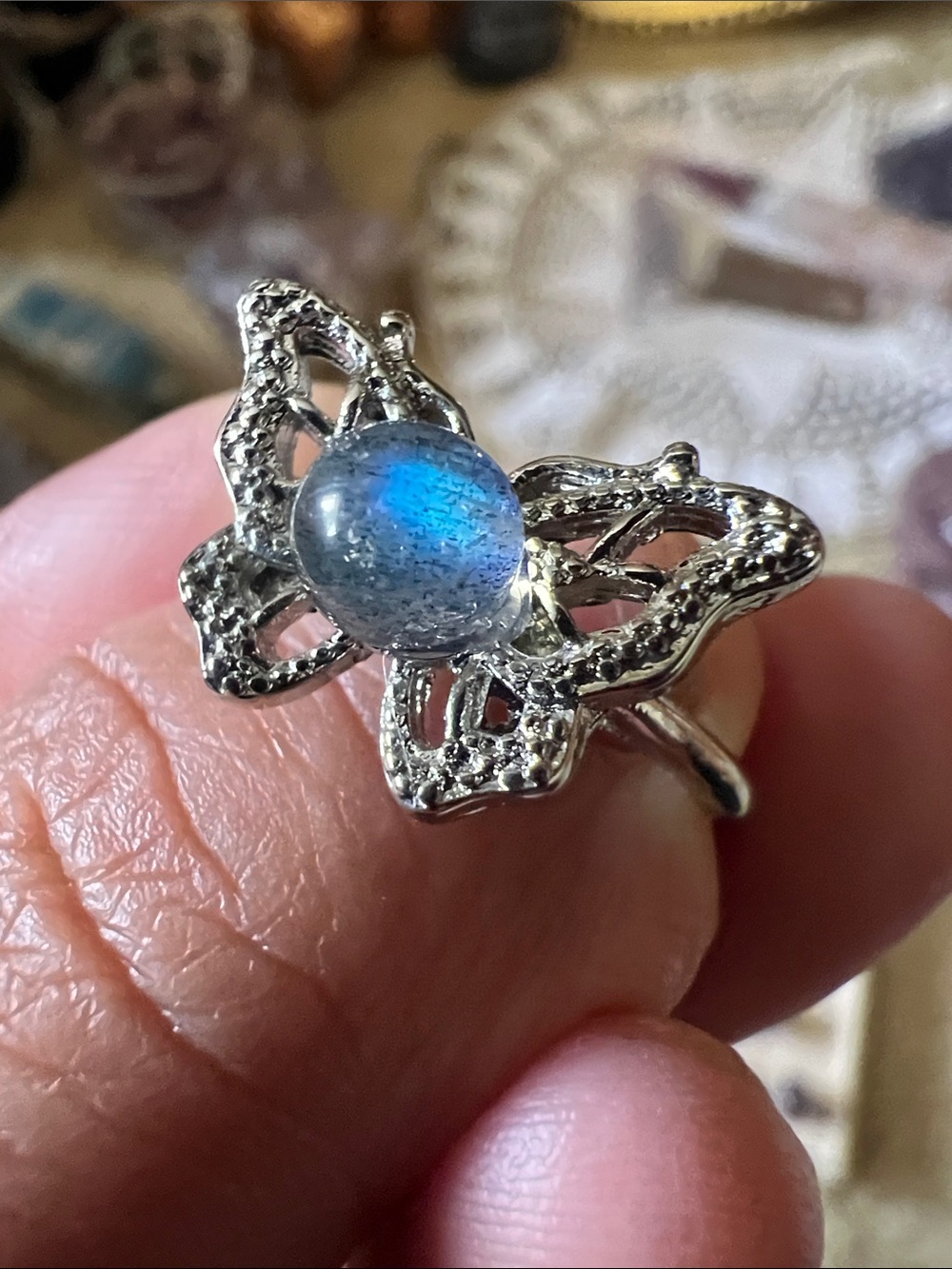 Labradorite butterfly sterling silver adjustable ring